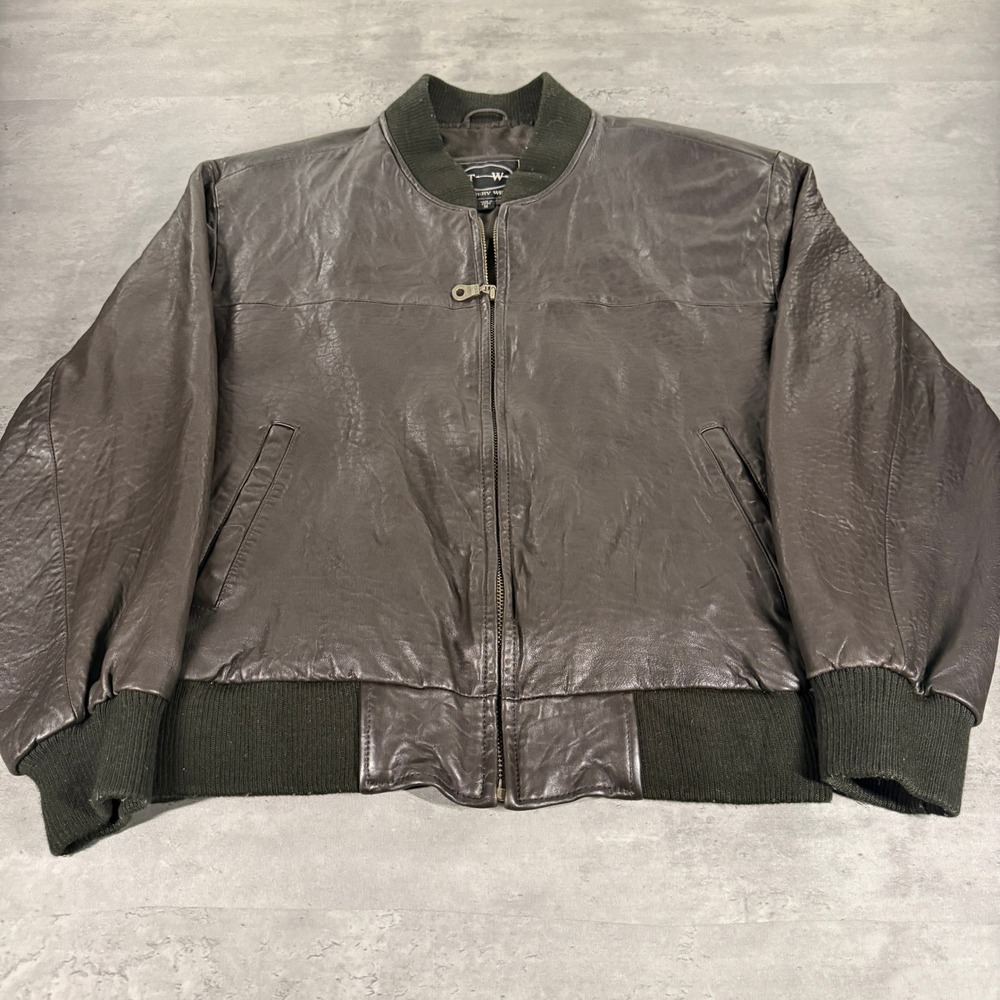 Vintage Tannery West Leather Bomber Jacket Mens M Brown Full Zip Pebbled Biker